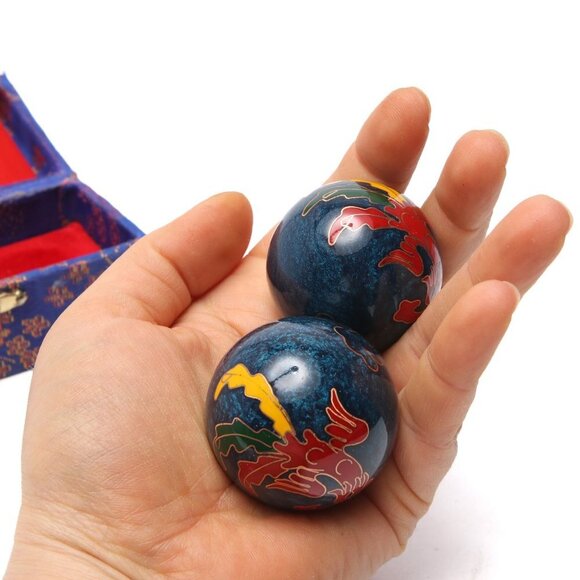 Chinese Baoding Balls Metal Meditation Health Relaxation Soothing Hand Blue Red - Picture 6 of 10